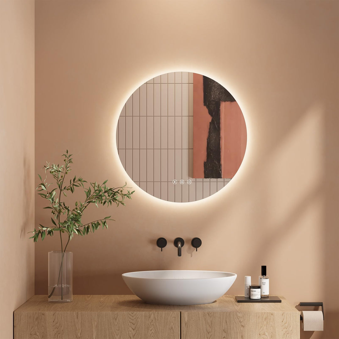 Dripex Badezimmerspiegel Led Badspiegel Rund, Touch-Schalter, Dimmbar, 3 Lichtfarbe Einstellbare Spi