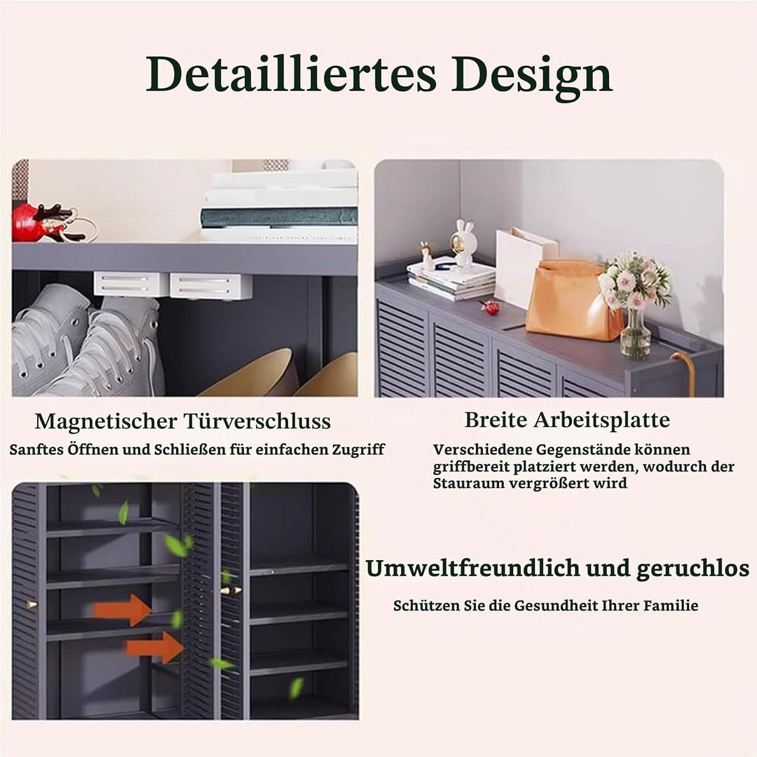 Generisch Schuhschrank Holz mit Korbgeflecht-Türen Moderner Bambus Schuhschränke Schuhschrank Schmal