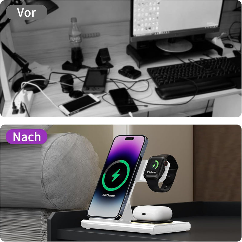 COCIVIVRE 3 in 1 Faltbar kabellose Ladestation kompatibel mit Apple Watch und i Phone Ladegerät für