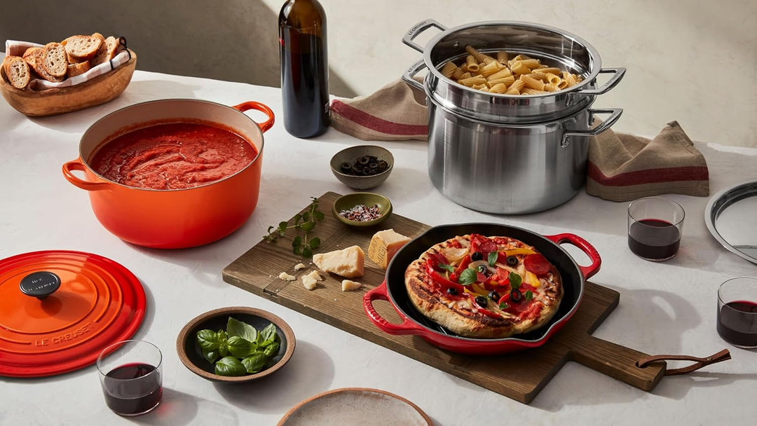 LE CREUSET Signature Hohe runde Grillpfanne aus Gusseisen, für alle Herdarten und Backöfen, 25 cm Ki