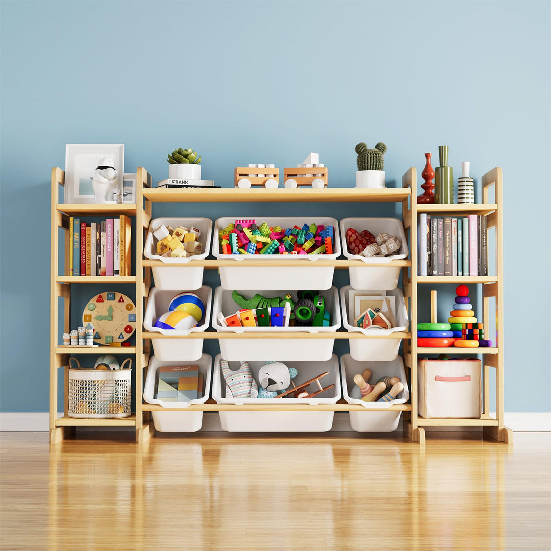 SpaceAid Grosser Spielzeug-Organizer, 9 Regale, 9 Behälter, Spielzeug-Organizer, Bücherregal, Kinder