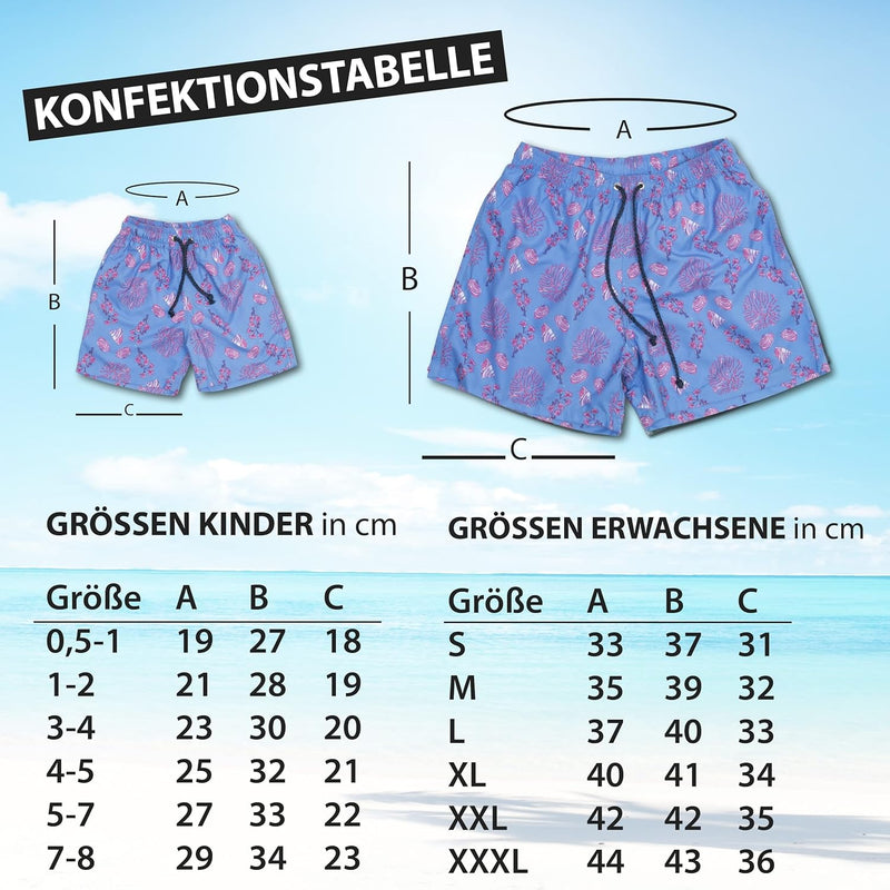miniloo Badeshorts Partnerlook Papa und Sohn Koralle blau - Hochwertiges Set Badehose Vater Sohn - B