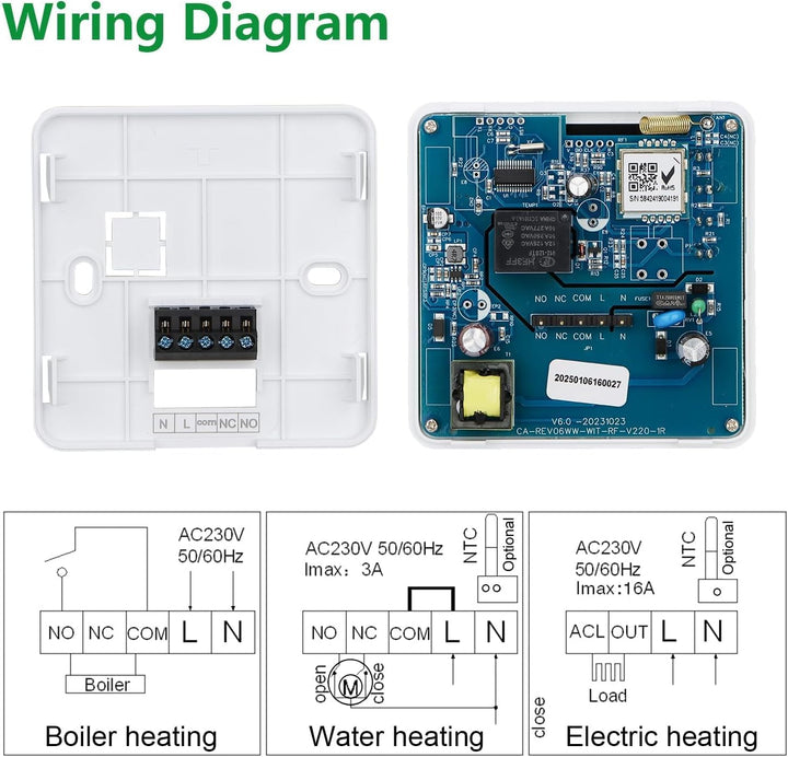 Wengart Wireless Thermostat WG010RF,Batteriebetrieben mit Empfänger,Wöchentliche Programmierung,Kein