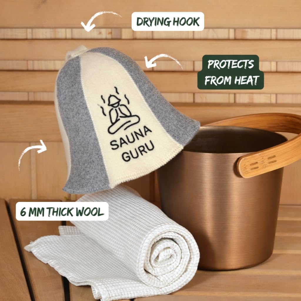 Sauna Guru Saunahut - 100% organische Wollfilzmützen - Schützen Sie Ihren Kopf vor Hitze - Sauna Zub