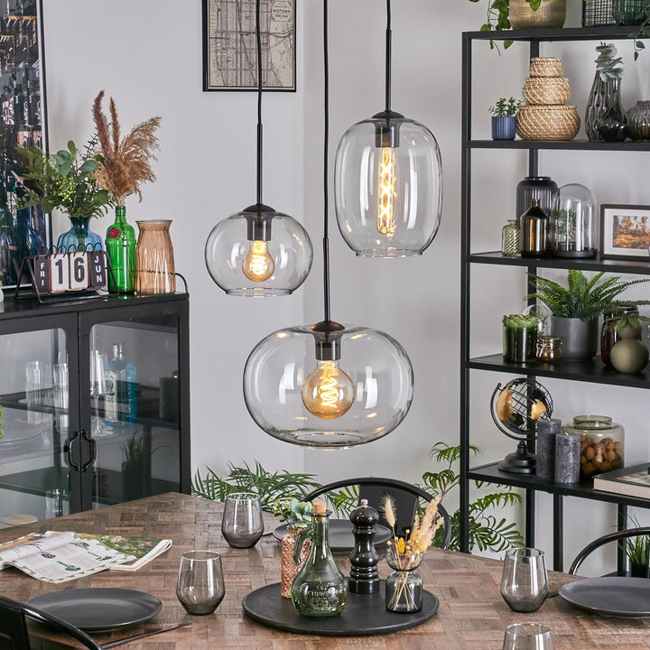HOFSTEIN Hängeleuchte Apedo, 3-flammige Hängelampe aus Metall/Glas in Schwarz/Klar, moderne Pendelle