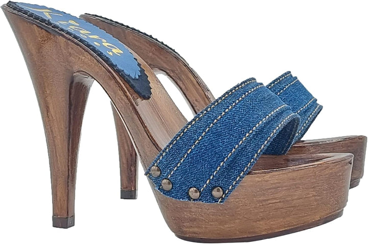 SCHWARZE Clogs für Frauen mit sehr hohen Absätzen - K9201 NERO (42 EU, DENIM) 42 EU Denim, 42 EU Den