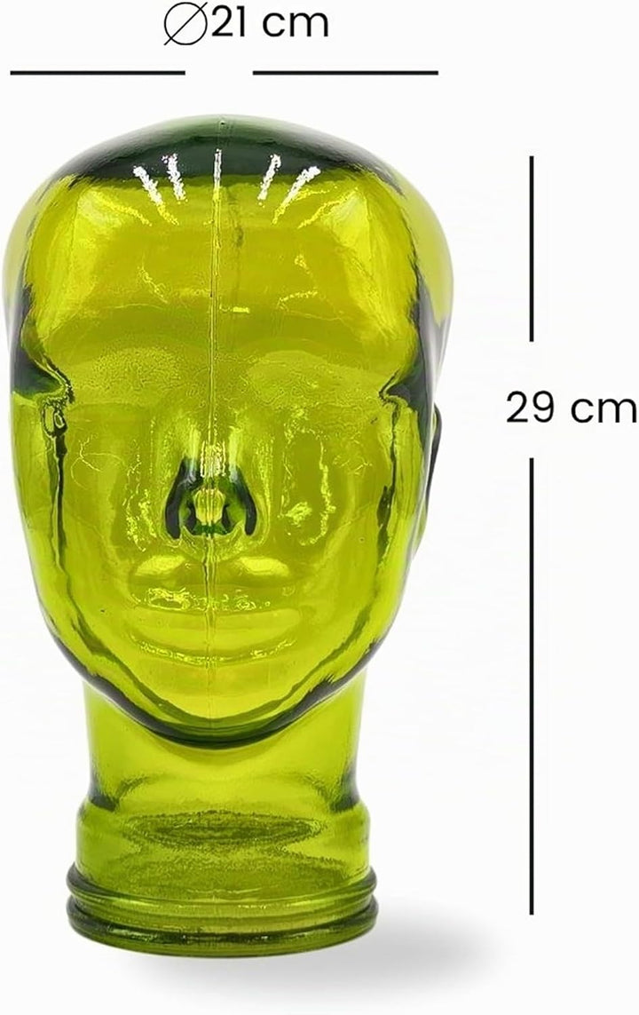 DESIGN DELIGHTS KOPFHÖRERSTÄNDER Mick | Glas, transparent/grün, 29 cm | Glaskopf, Deko Kopf