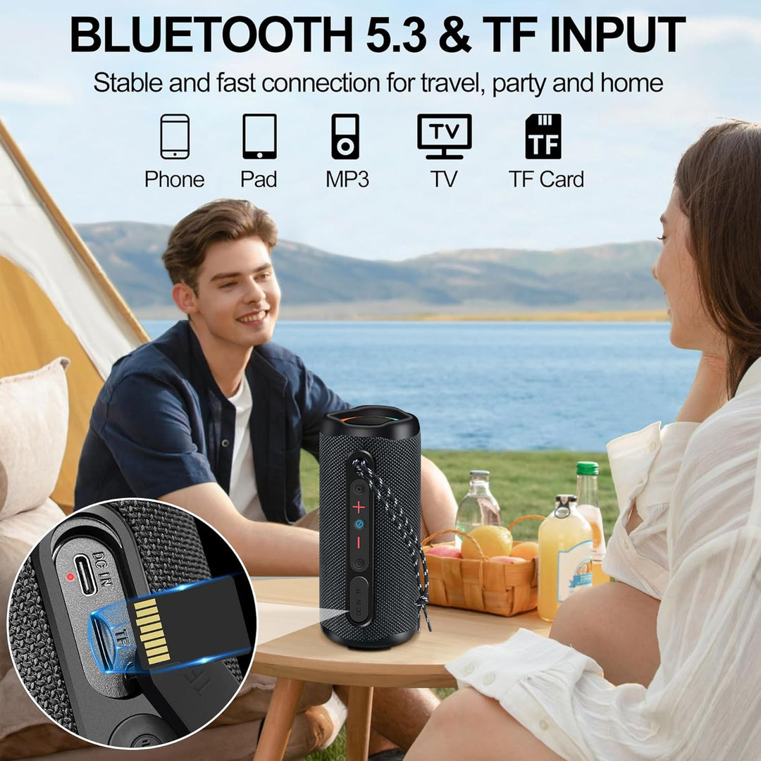KingSom Bluetooth Lautsprecher mit Licht, Musikbox Tragbarer Bluetooth 5.3 Box mit Verstärkter Bass,
