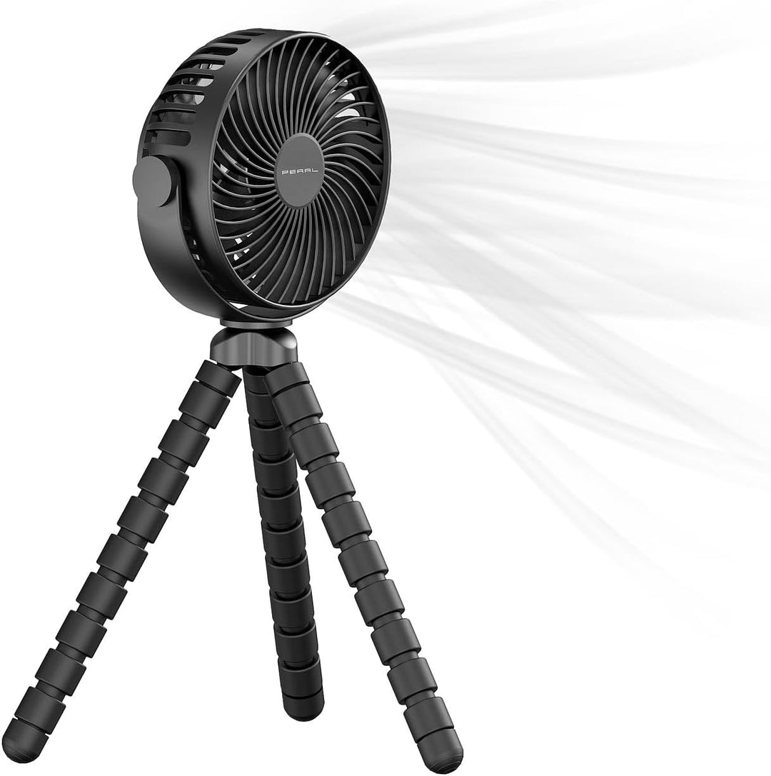 PEARL Kinderwagen Ventilator: 2er-Set 360°-Akku-Handventilatoren mit Stativ, 3 Geschwindigkeiten (Ge