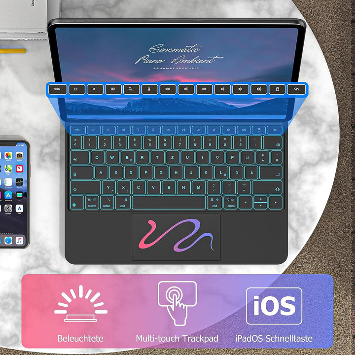 Bettdow für iPad Air 13 Zoll M3 2025/M2 2024/iPad Pro 12.9" Tastatur Hülle, Schwebendes Magnetisches