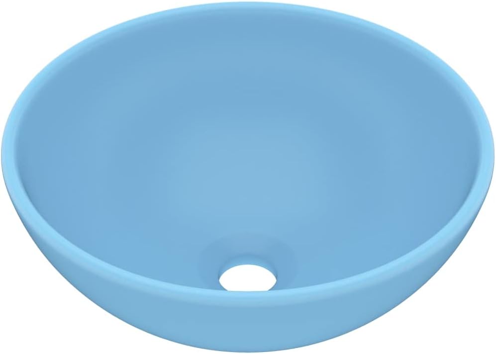 HOMIUSE Luxus-Waschbecken Rund Matt Hellblau 32,5x14 cm Keramik Waschbecken Waschtisch Aufsatzwaschb