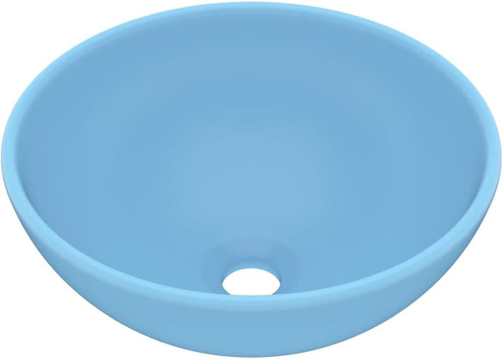 HOMIUSE Luxus-Waschbecken Rund Matt Hellblau 32,5x14 cm Keramik Waschbecken Waschtisch Aufsatzwaschb