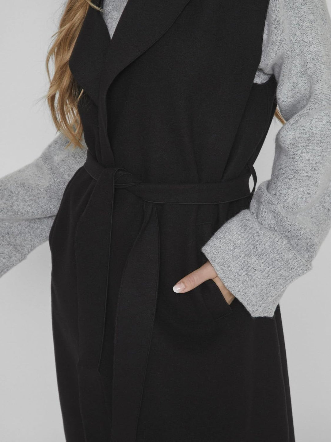 Vila female Weste Lange Gürtel XL Schwarz, XL Schwarz