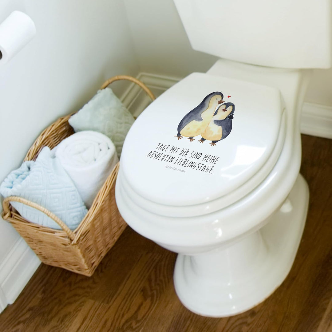 Mr. & Mrs. Panda Motiv WC Sitz Pinguin umarmend - Geschenk, Klobrille, Liebesbeweis, Seevogel, Toile