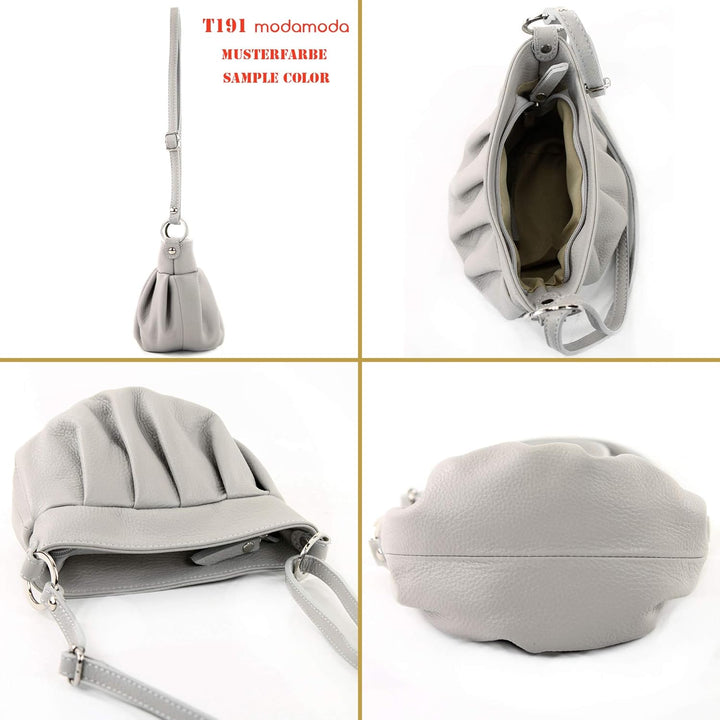 modamoda de - T191 - ital. Umhängetasche Klein aus Echtleder Schwarz, Schwarz