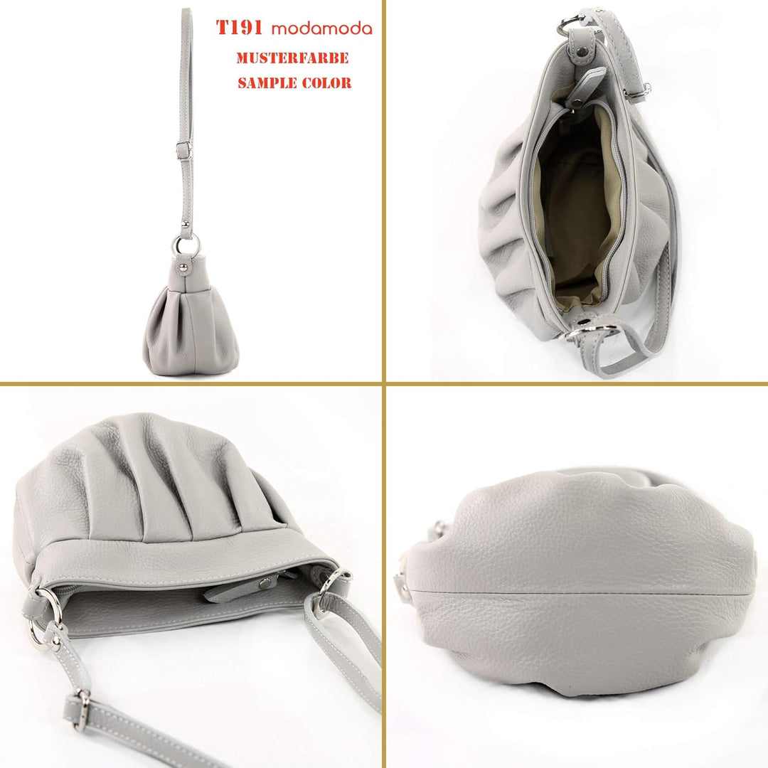 modamoda de T191 Damen Leder Umhängetasche Schultertasche Klein handmade in Italy, Cognac