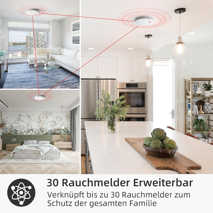 CPVAN Rauchmelder Vernetzt 10 Jahre Batterie mit Magnethalterung, EN14604 Geprüft Funk Feuermelder |