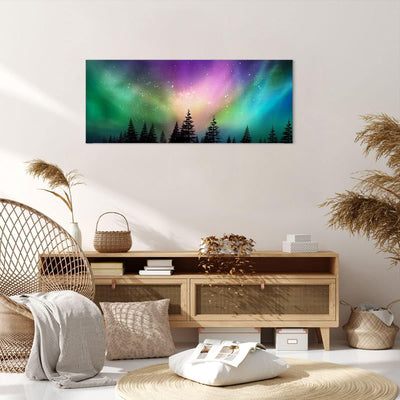 Wandbilder Dekoration Wohnzimmer Aurora Polar Nacht Panorama Bilder auf Leinwand 120x50cm Leinwandbi