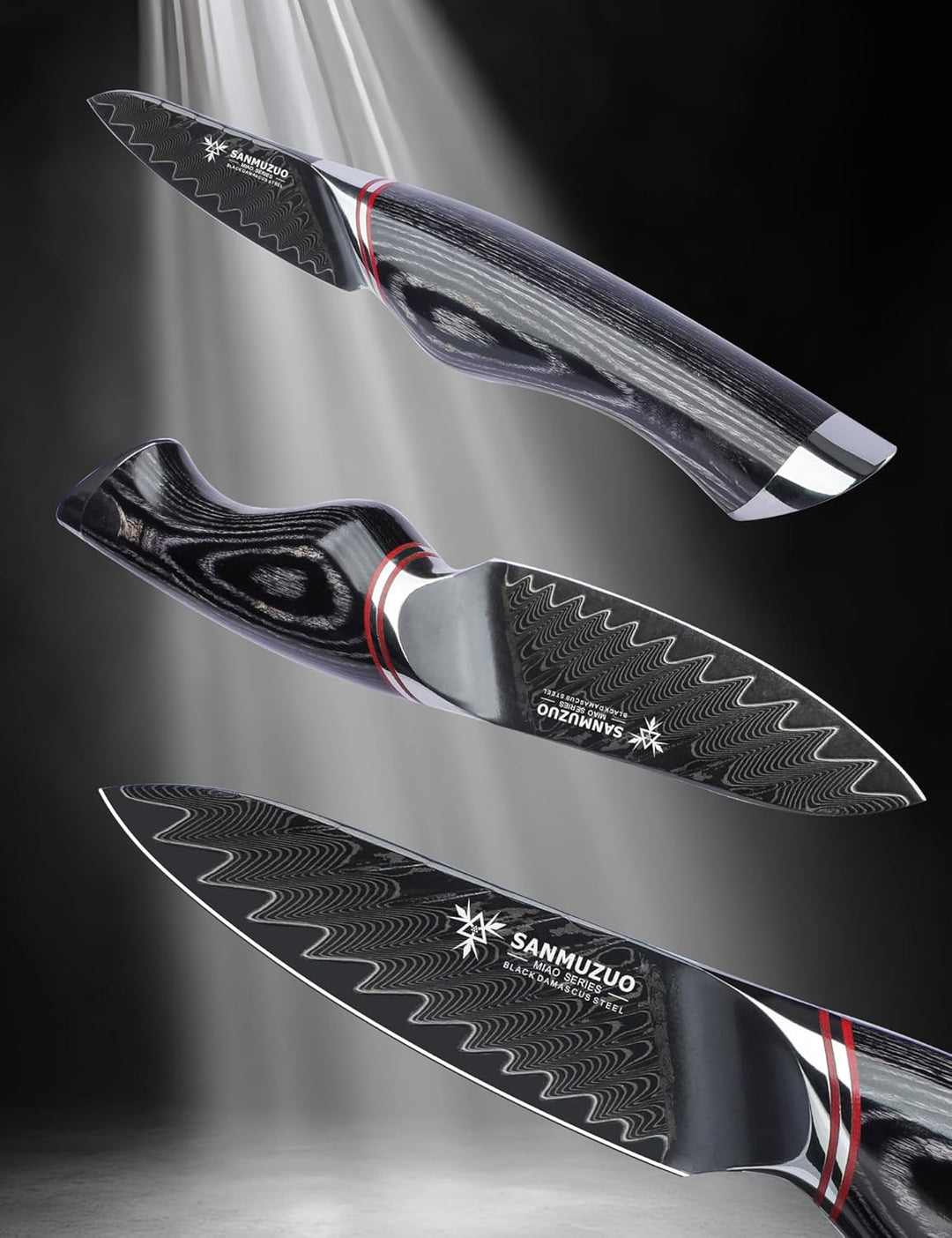 8,9 cm Schälmesser – Obst- und Gemüseschälmesser, Schwarzer Damaststahl mit ergonomischem Griff – Mi