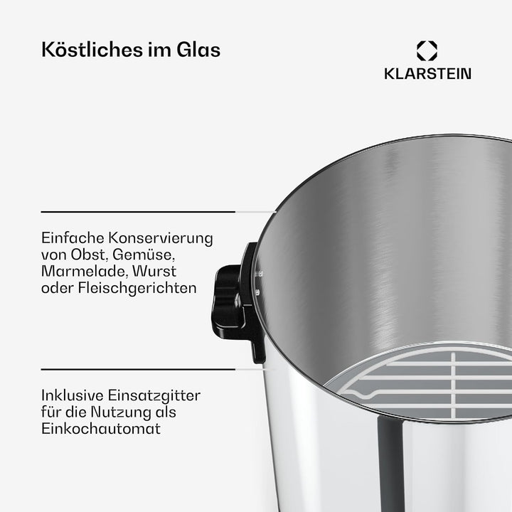 Klarstein Biggie Mechanischer Einkochautomat, 25 L Edelstahl-Einkochtopf & Glühweinkocher mit Edelst