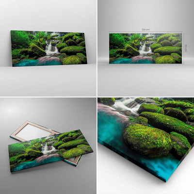 Wandbilder Dekoration Wohnzimmer Park Wasserfall Wasser Panorama Bilder auf Leinwand 120x50cm Leinwa