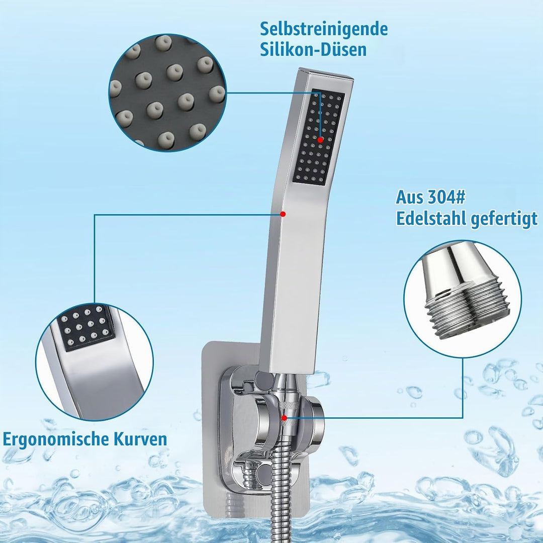 Handbrause Komplett aus Metall, Hochdruck-Duschköpfe von Voolan, Einfache Handbrause aus Chrom mit T