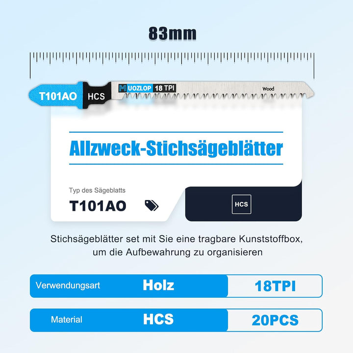100tlgT101AO Stichsägeblätter ，T-Schaft Stichsägeblatt Set mit Aufbewahrungskoffer für Holz，sägeblät