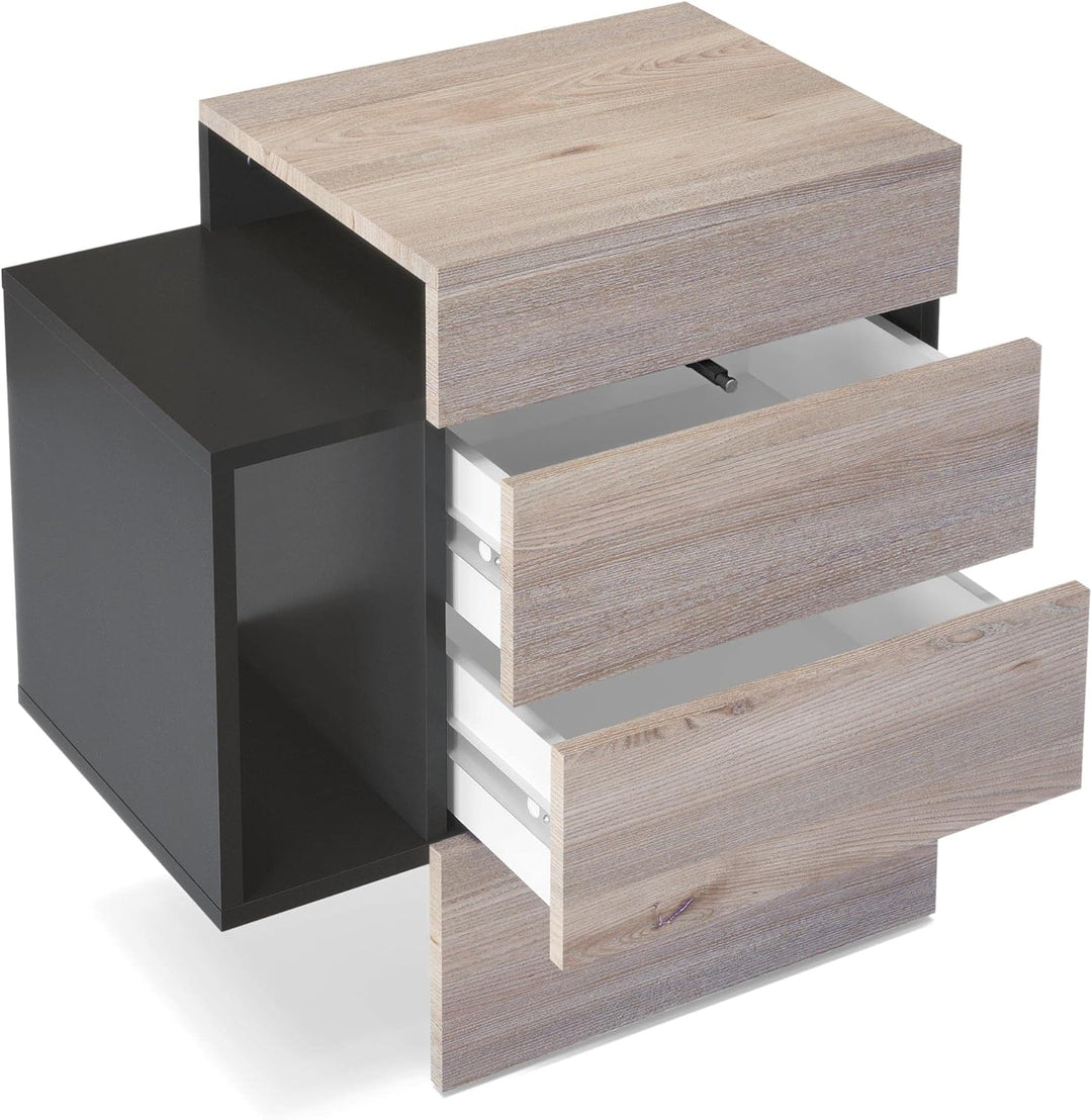 Vladon Nachttisch Queens, Nachttischschrank mit 2 Schubladen und 1 seitlichem Fach zur Wandmontage,