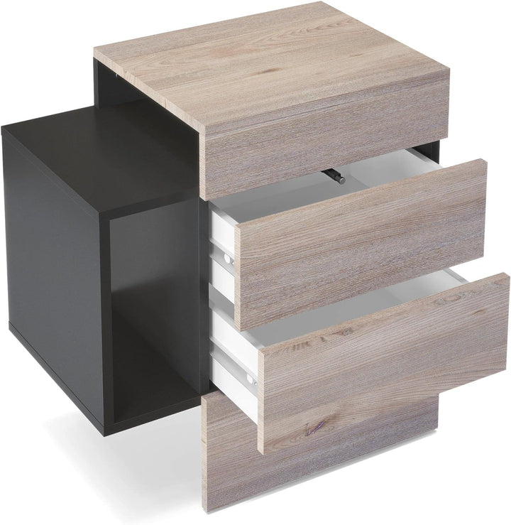 Vladon Nachttisch Queens, Nachttischschrank mit 2 Schubladen und 1 seitlichem Fach zur Wandmontage,