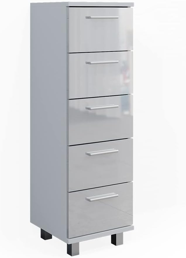 Vicco Badschrank Ilias, Weiss Hochglanz, 30 x 95 cm, Weiss Hochglanz