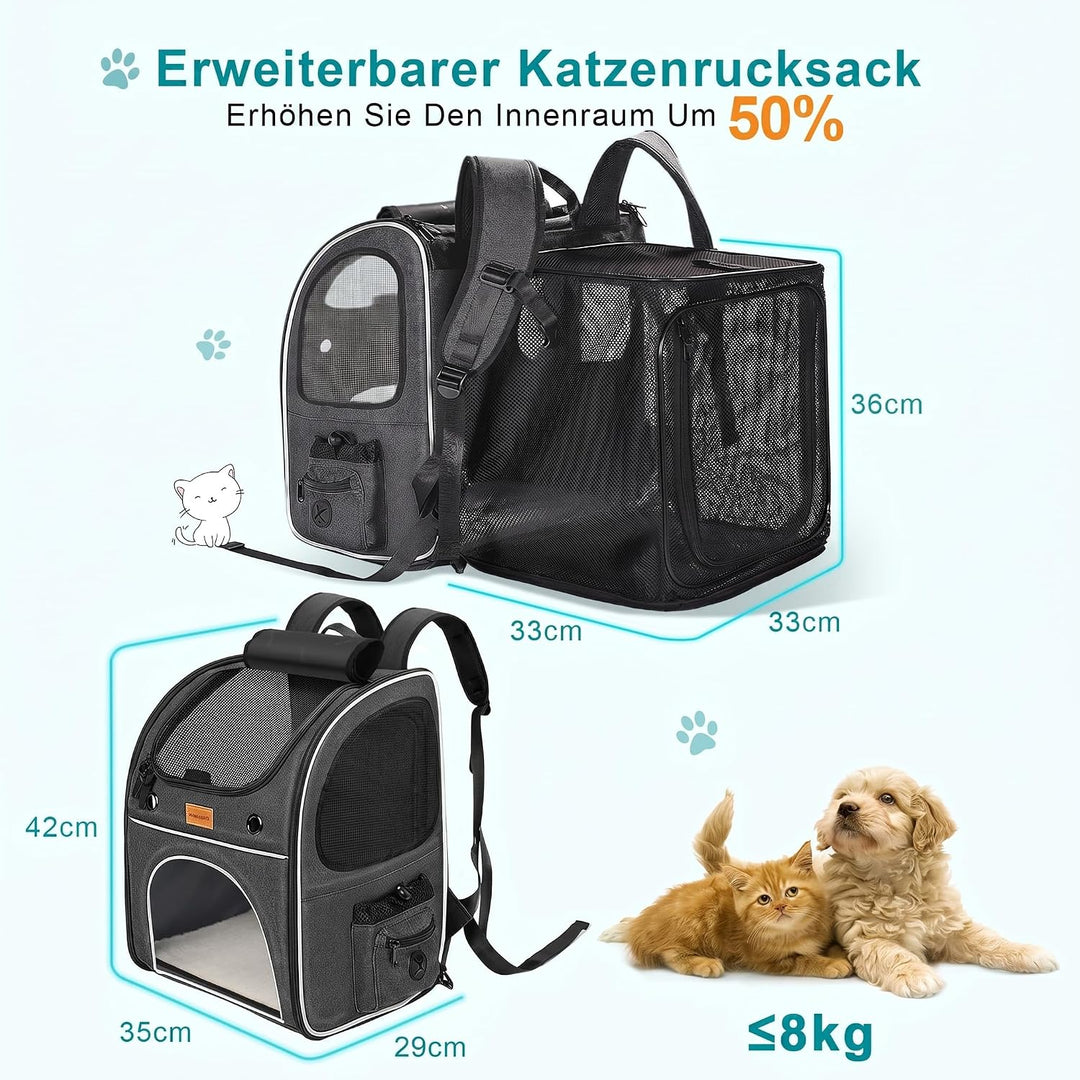 Morpilot Erweiterbar Katzenrucksack Grosse Katzen, Hunderucksack bis 8 kg Katzen Rucksack Gross für