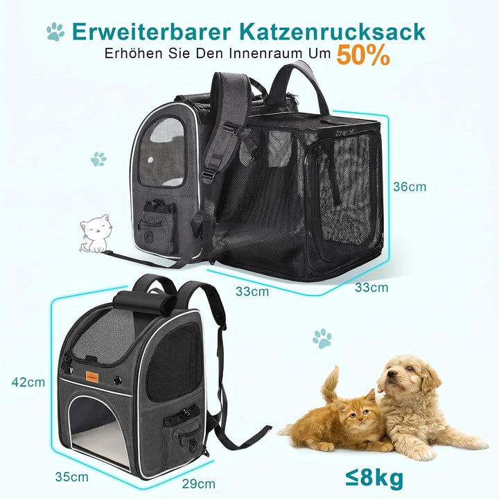Morpilot Erweiterbar Katzenrucksack Grosse Katzen, Hunderucksack bis 8 kg Katzen Rucksack Gross für