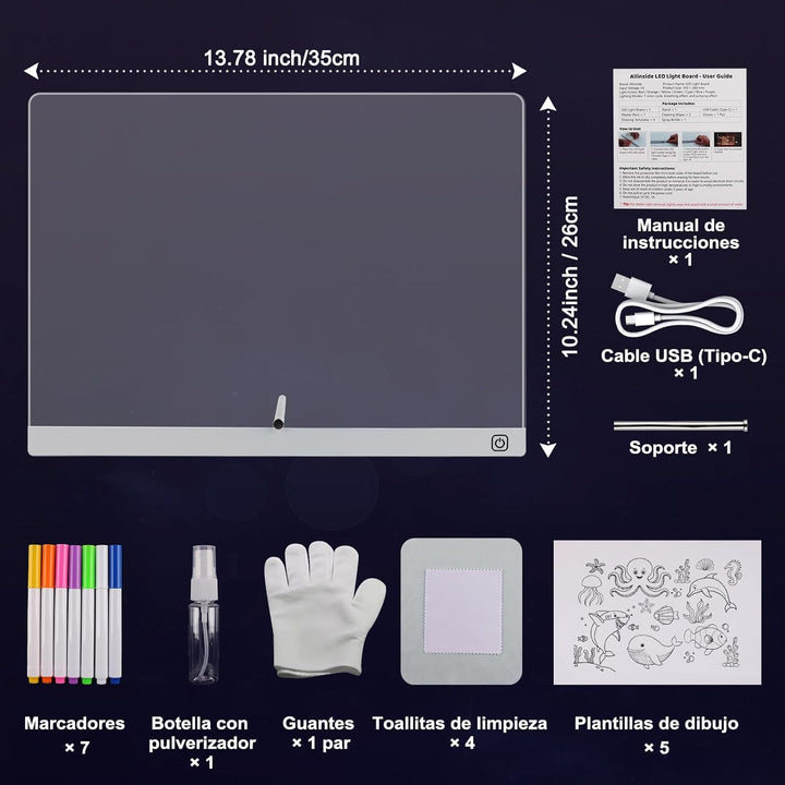 Allinside LED Zeichenbrett für Kinder, Leuchtendes LED Maltafel mit 7 Farben, Zeichen- & Schreibtafe