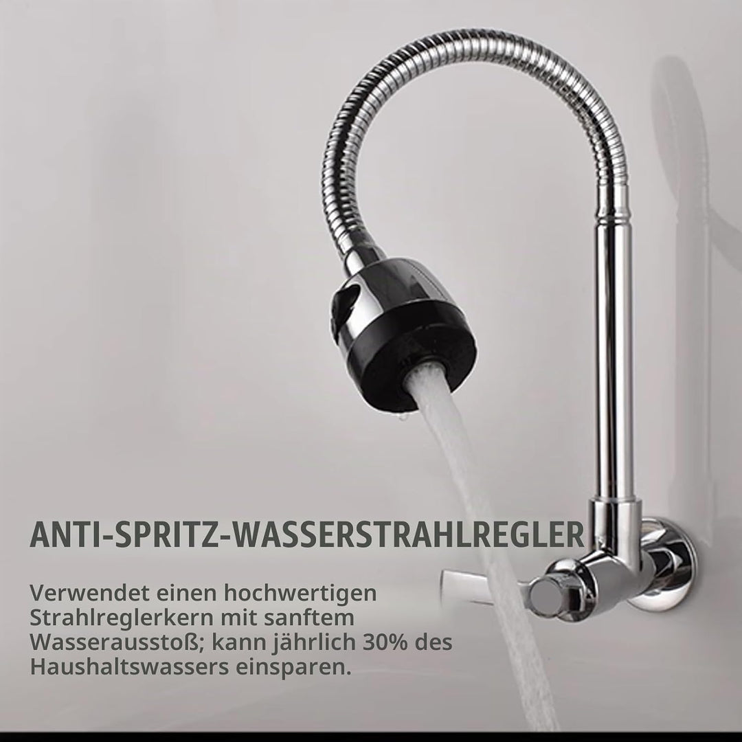 Edelstahl Wasserhahn Küche Wandmontage, 360° Drehbar Küchenarmatur Kaltwasserhahn Wandmontage Spülti