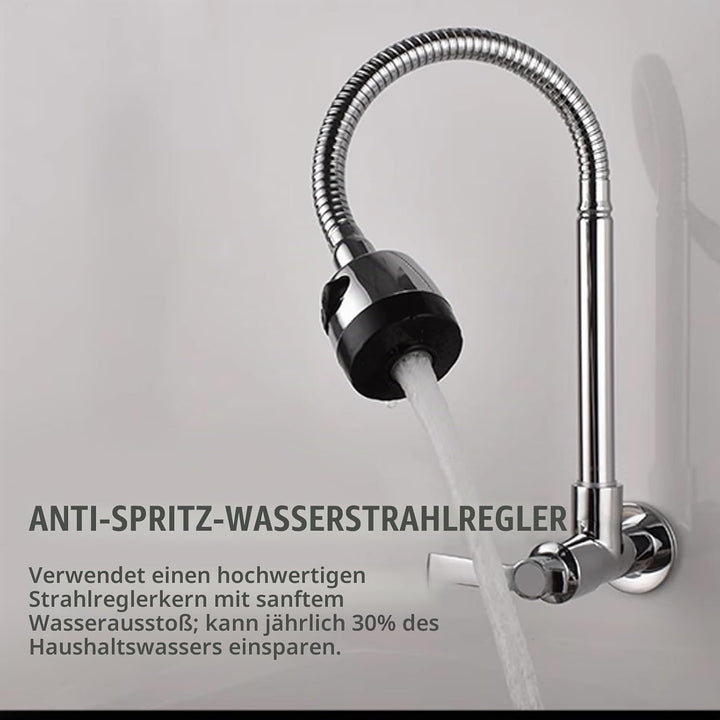 Edelstahl Wasserhahn Küche Wandmontage, 360° Drehbar Küchenarmatur Kaltwasserhahn Wandmontage Spülti