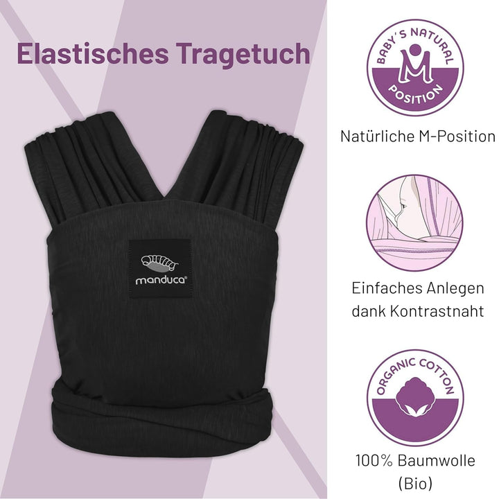manduca Sling – elastisches Babytragetuch für Neugeborene ab 3,5 kg und Babys bis 15 kg – stabiles T