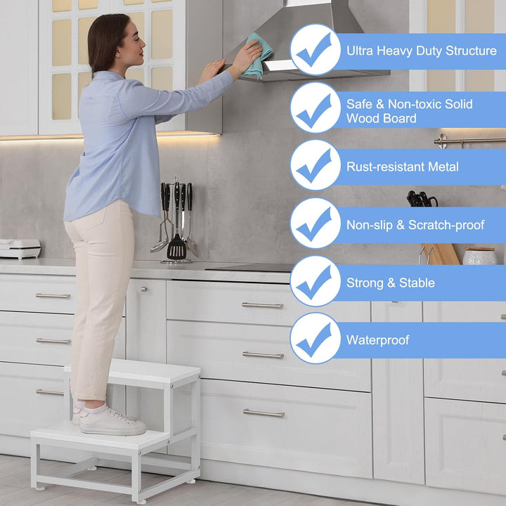 LIANTRAL Tritthocker für Erwachsene und Kinder, 2-Stufen-Hocker, Heavy Duty Stahl und Stabiler hölze