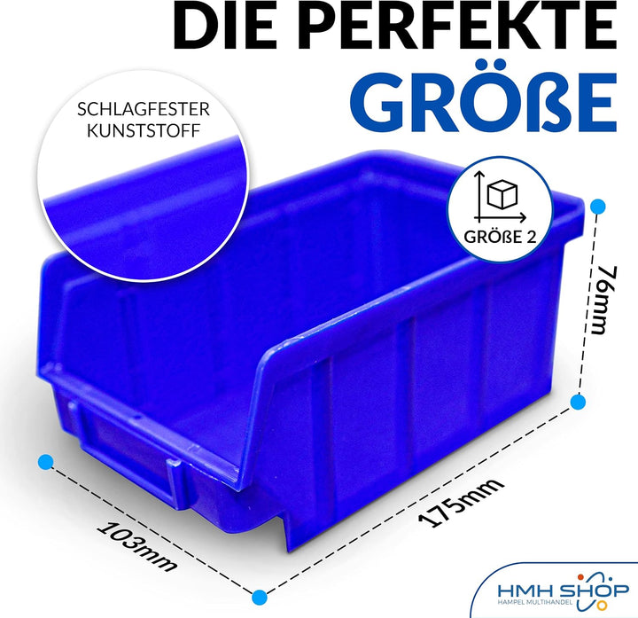 80x Stapelboxen Blau Grösse 2 stapelbar blaue Sichtbox (LxBxH) 175x103x76mm Regalbox Lagerbox Sichtl