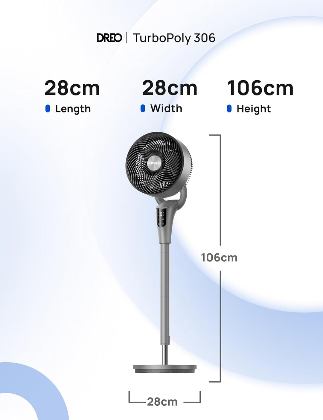 Dreo Leiser Standventilator, 1444m³/h Luftvolumen oszillierende Ventilator, 3 Stufen 6H Timer Turmve