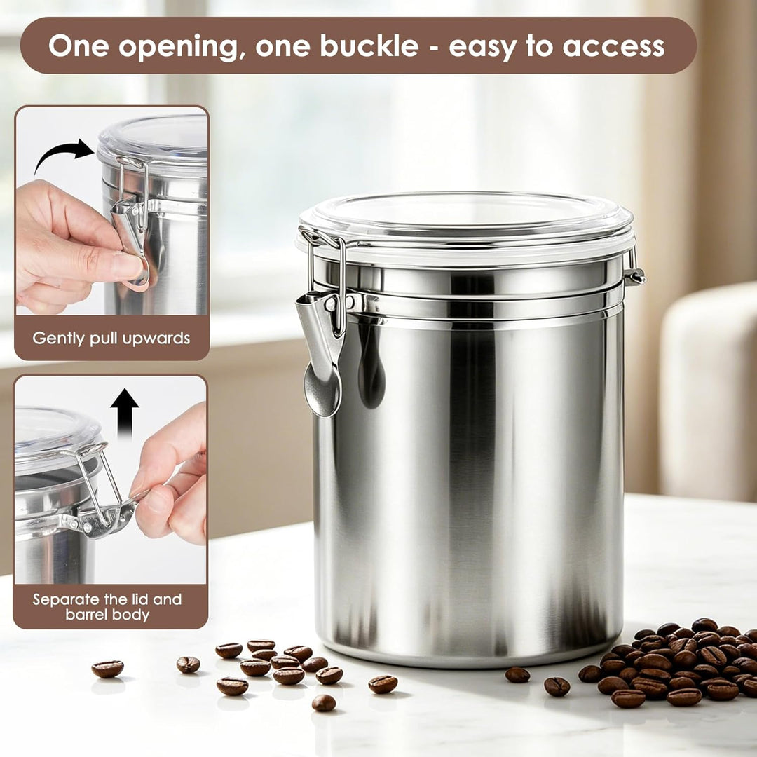 2 Stück luftdichte Kaffeebehälter mit Deckel, 2L Edelstahl-Aufbewahrungsbehälter für Kaffeebohnen, V