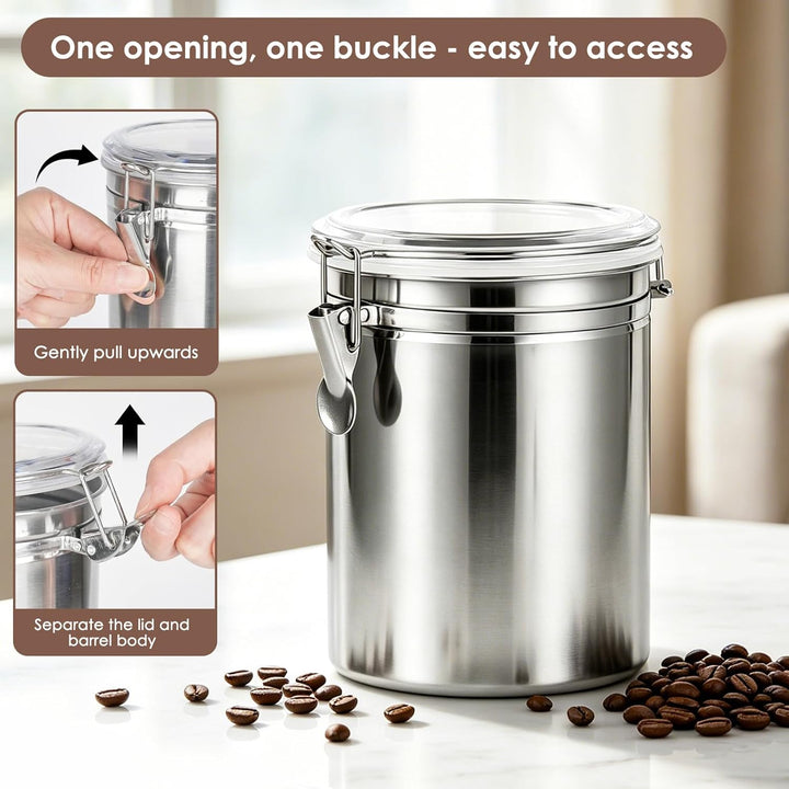 2 Stück luftdichte Kaffeebehälter mit Deckel, 2L Edelstahl-Aufbewahrungsbehälter für Kaffeebohnen, V