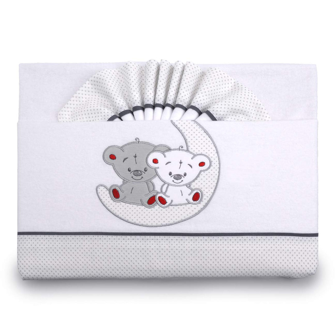 PEKITAS Bebe Flanell-Bettwäsche-Set, 3-teilig, für Kinderbett, 60 x 120 cm, 100% Baumwolle, Grau, he