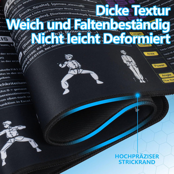 DAWNTREES Excel Mauspad Deutsch,Tastenkombinationen,100x50cm,Gross Gaming Mouse Pad XXL, Schreibtisc