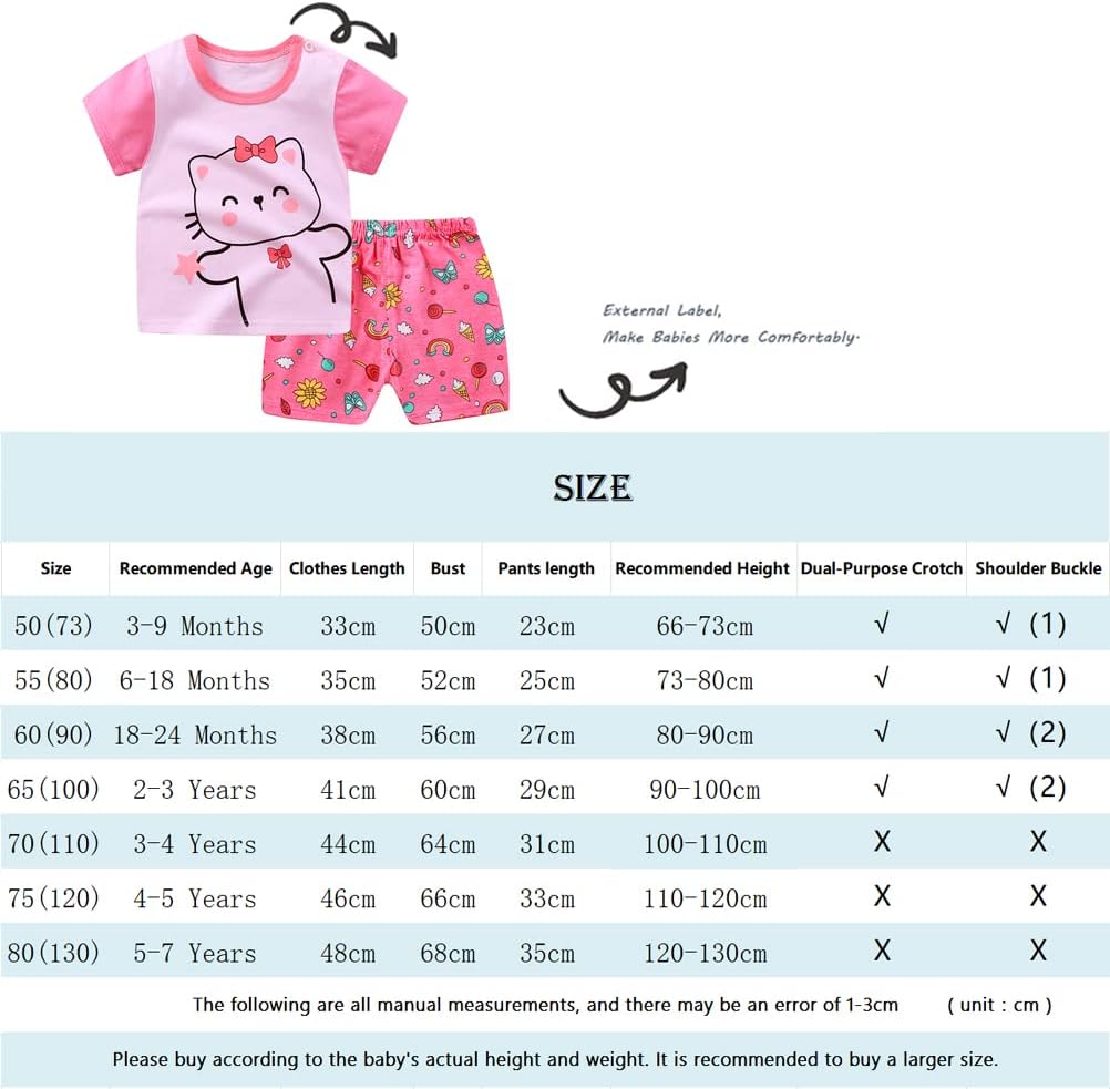 Baby Mädchen 3er Set Kurzarm Shorts T-Shirts Halbarm,6er Pack （Mit/Ohne Schulterschnalle） 6-18 Monat