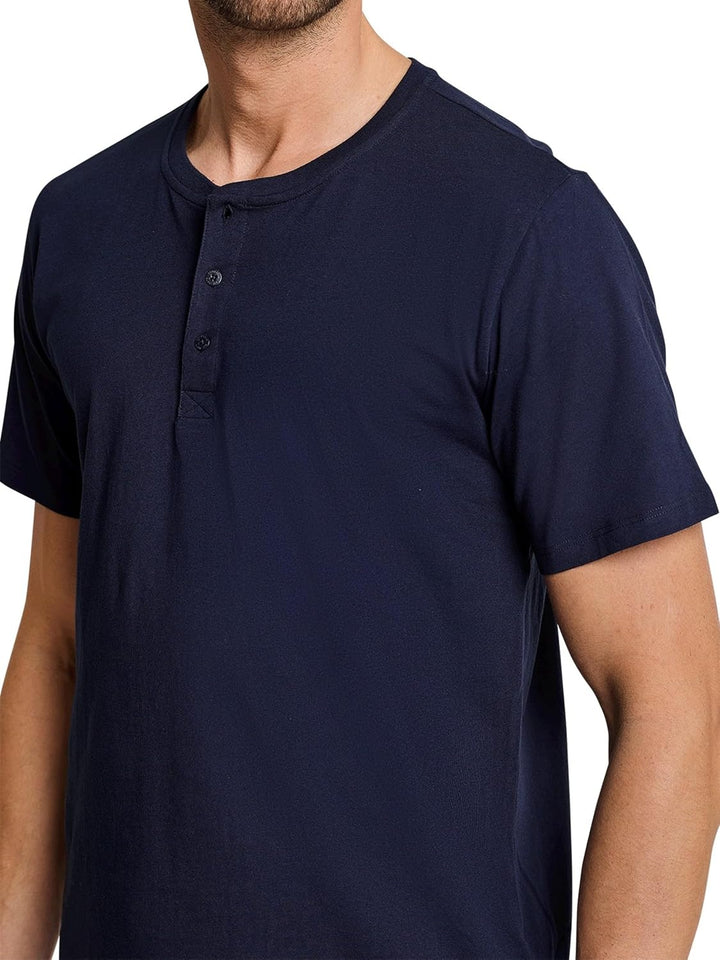 Schiesser Herren Schlafshirt kurzarm mit Knopfleiste - Mix + Relax 48 Dunkelblau_163831, 48 Dunkelbl