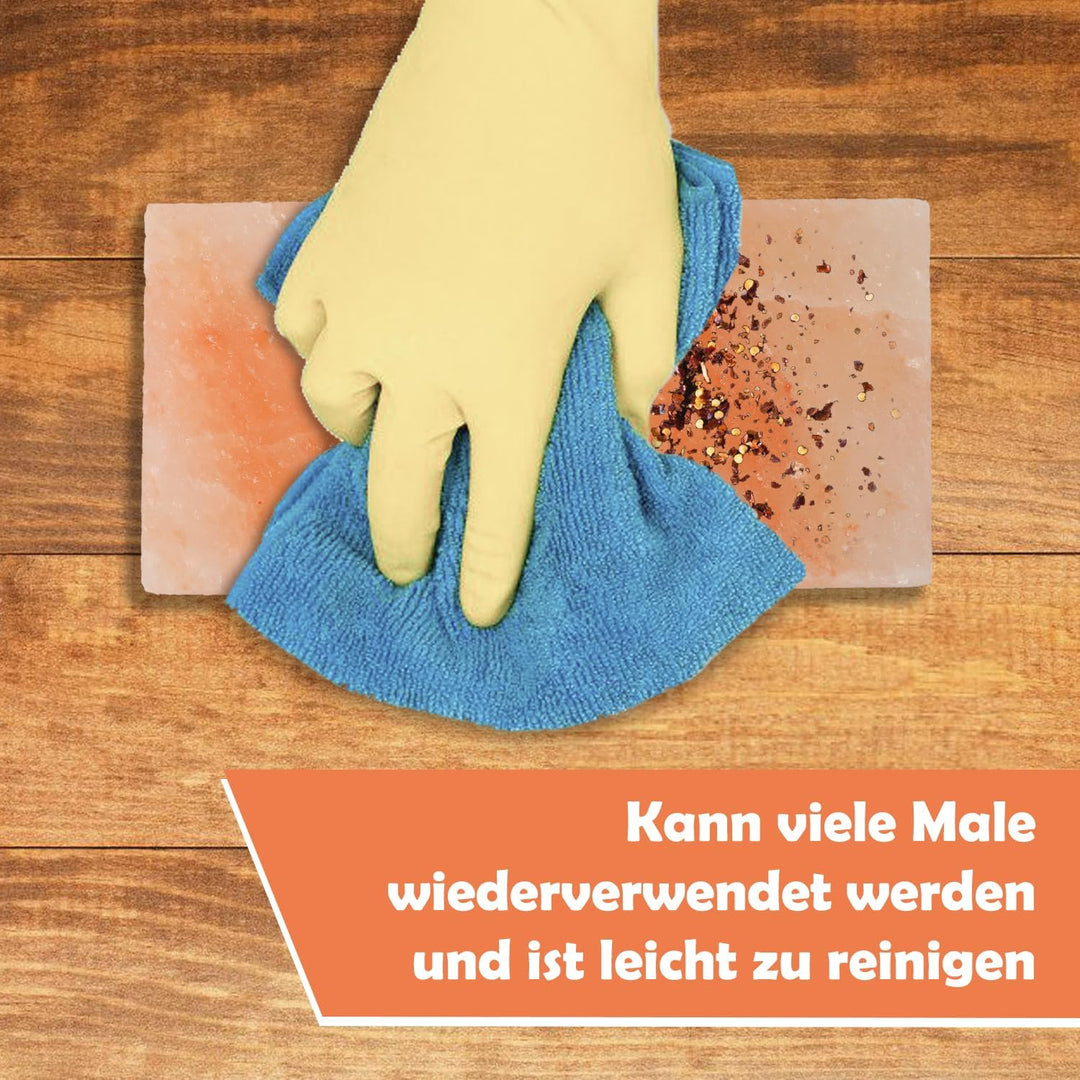 Fiqops 4x Salzstein zum Grillen L, 20x10x2,5cm Salz Grillsteine, Wiederverwendbar Salzgrillstein, Or