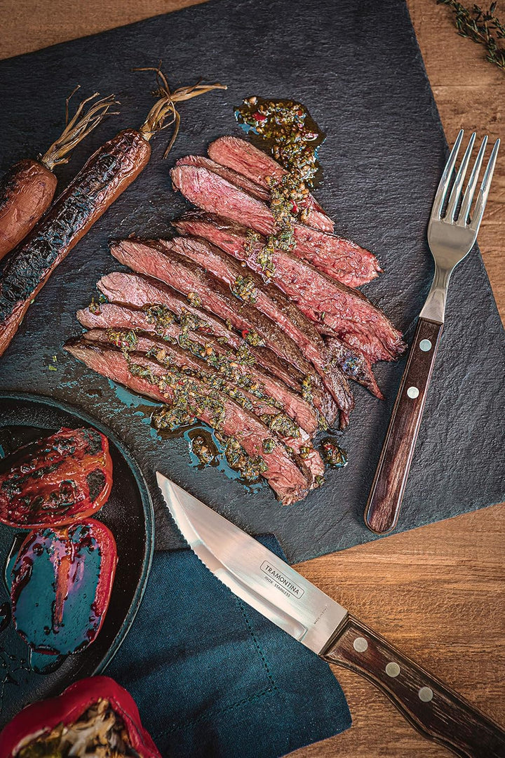 Tramontina JUMBO Steakmesser-Set, rostfreiem Edelstahl, spülmaschinenfest, Griffe aus Echtholz, FSC,