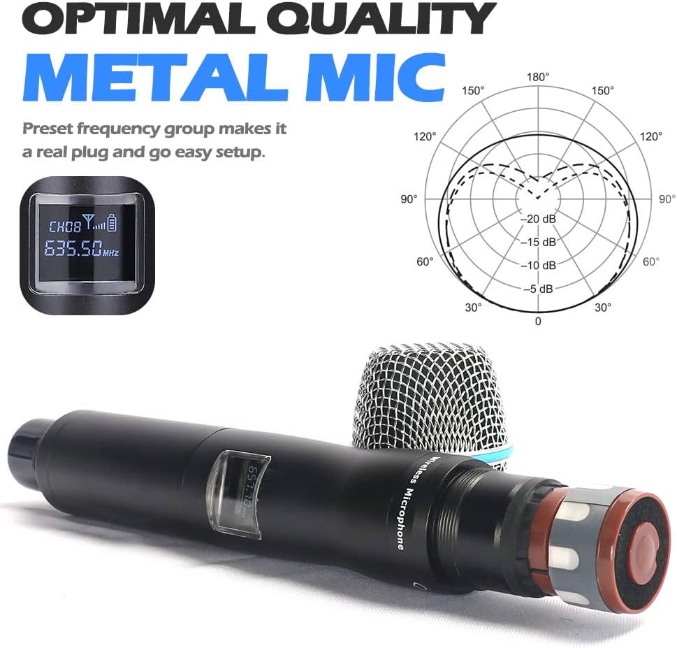 BOMGE UHF Metall Dual Handheld Wireless Mikrofone & Systeme für Karaoke, Gesang, Meeting, Party, Kir