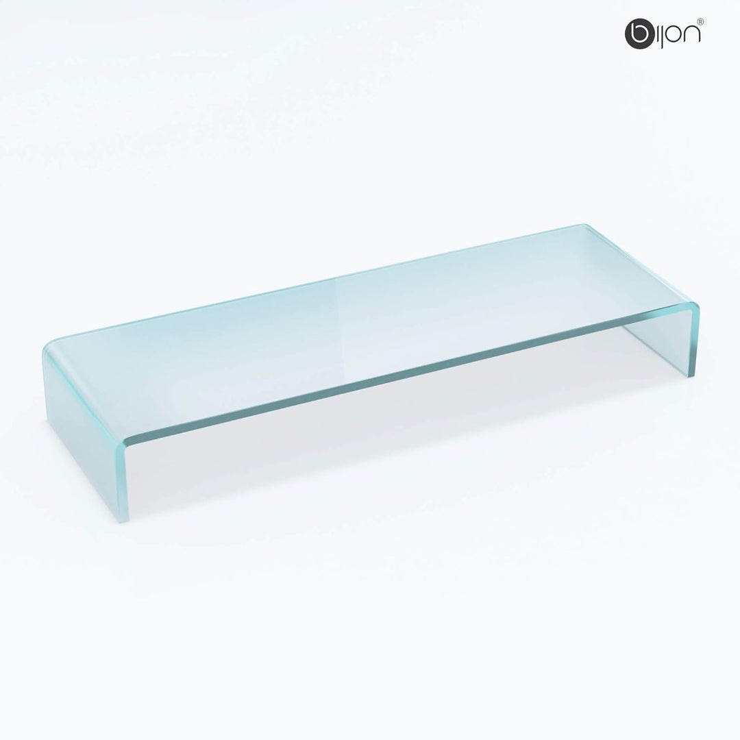 bijon TV Aufsatz Glas Bildschirm-Erhöhung | PC Monitor-Erhöhung, Schreibtisch-Aufsatz für Laptop | (