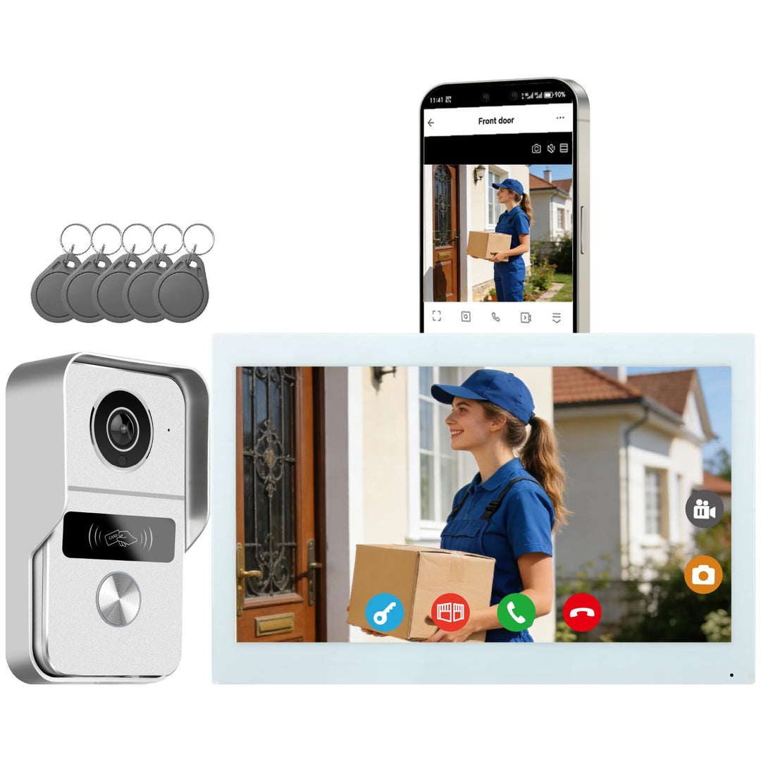 Video-Türsprechanlagen 1080P, 10.1 Zoll Farb Touchscreen Monitor, 2-Draht VideoTürklingel, Zwei-Wege